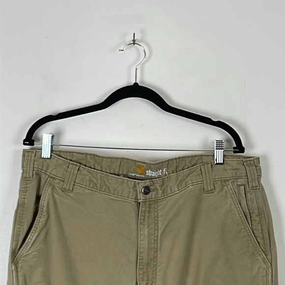Carhartt Mens 38-36 Double Knee Staight Fit 5 Pocket Beige Relax Fit Work Pants - Picture 3 of 9